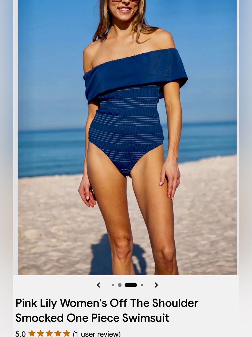 Pink Lily off the shoulder navy blue women’s large one piece swimsuit